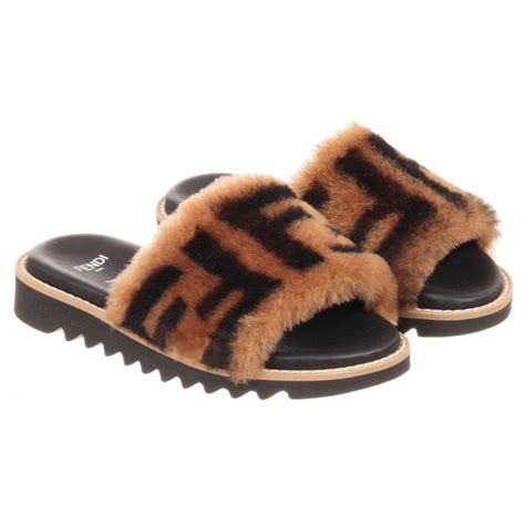 fendi brown ff sheepskin sliders|Fendi.